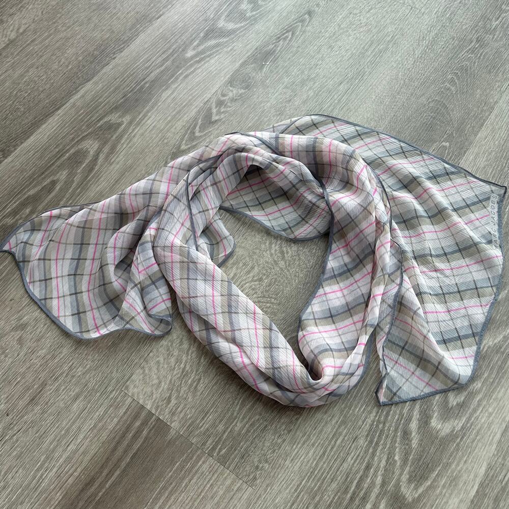 Marc Jacobs Silk Plaid Rectangular Scarf Lightweight Logo Detail - Picture 12 of 12